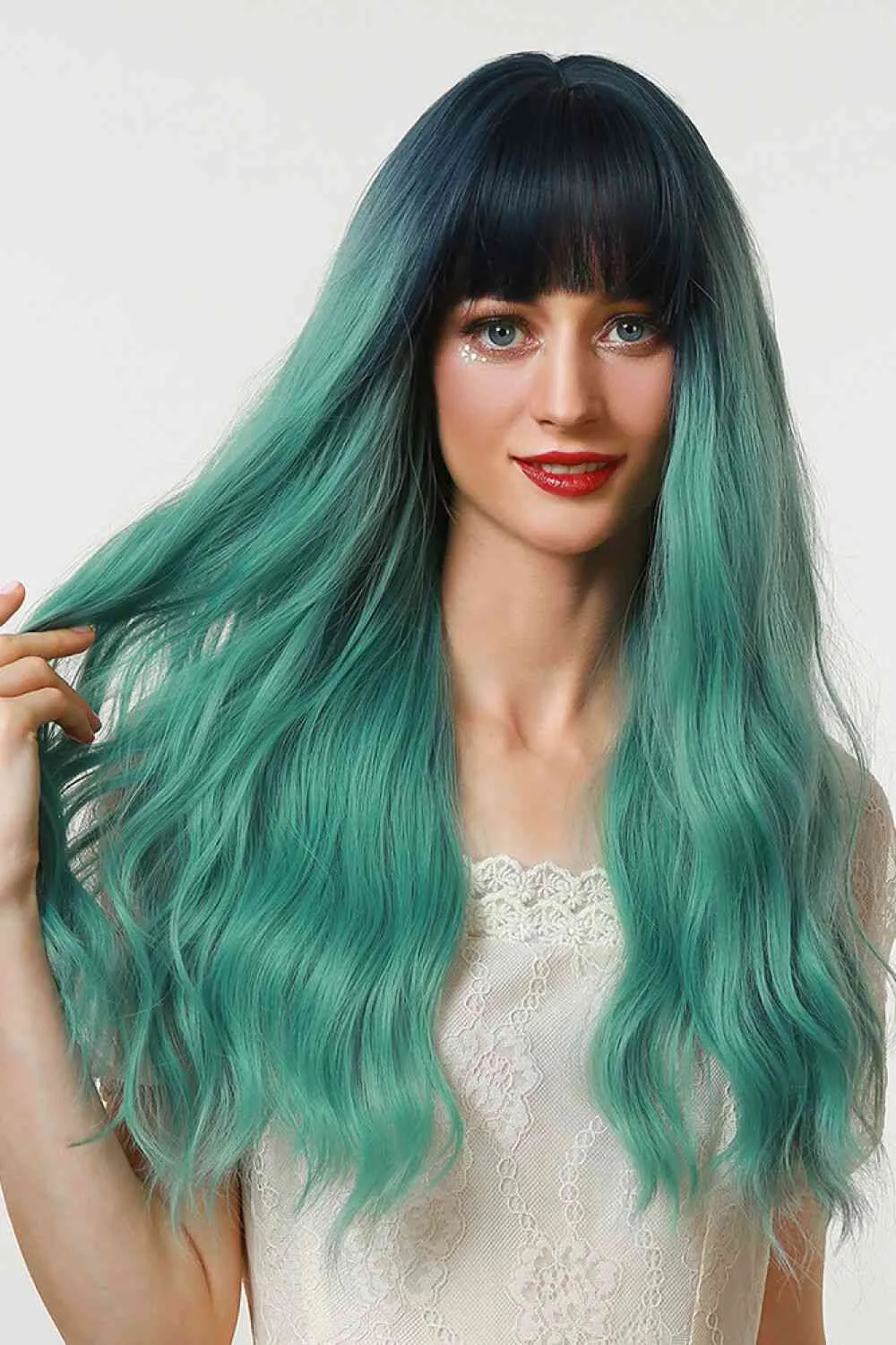 13*1" Full-Machine Wigs Synthetic Long Wave 26" in Seafoam Ombre