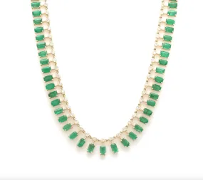 14 & 18K Diamond & Emerald Baguette Necklace, Large