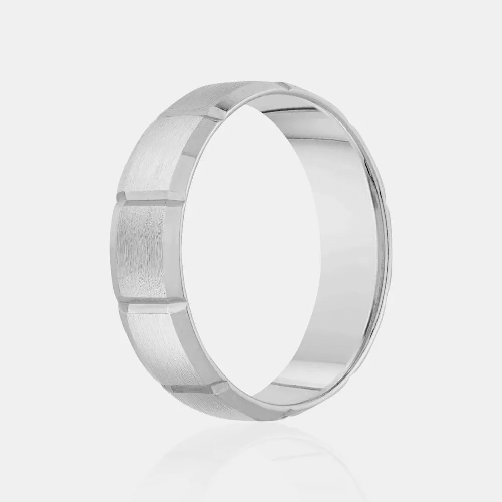 14K Brushed Flat Beveled Wedding Band