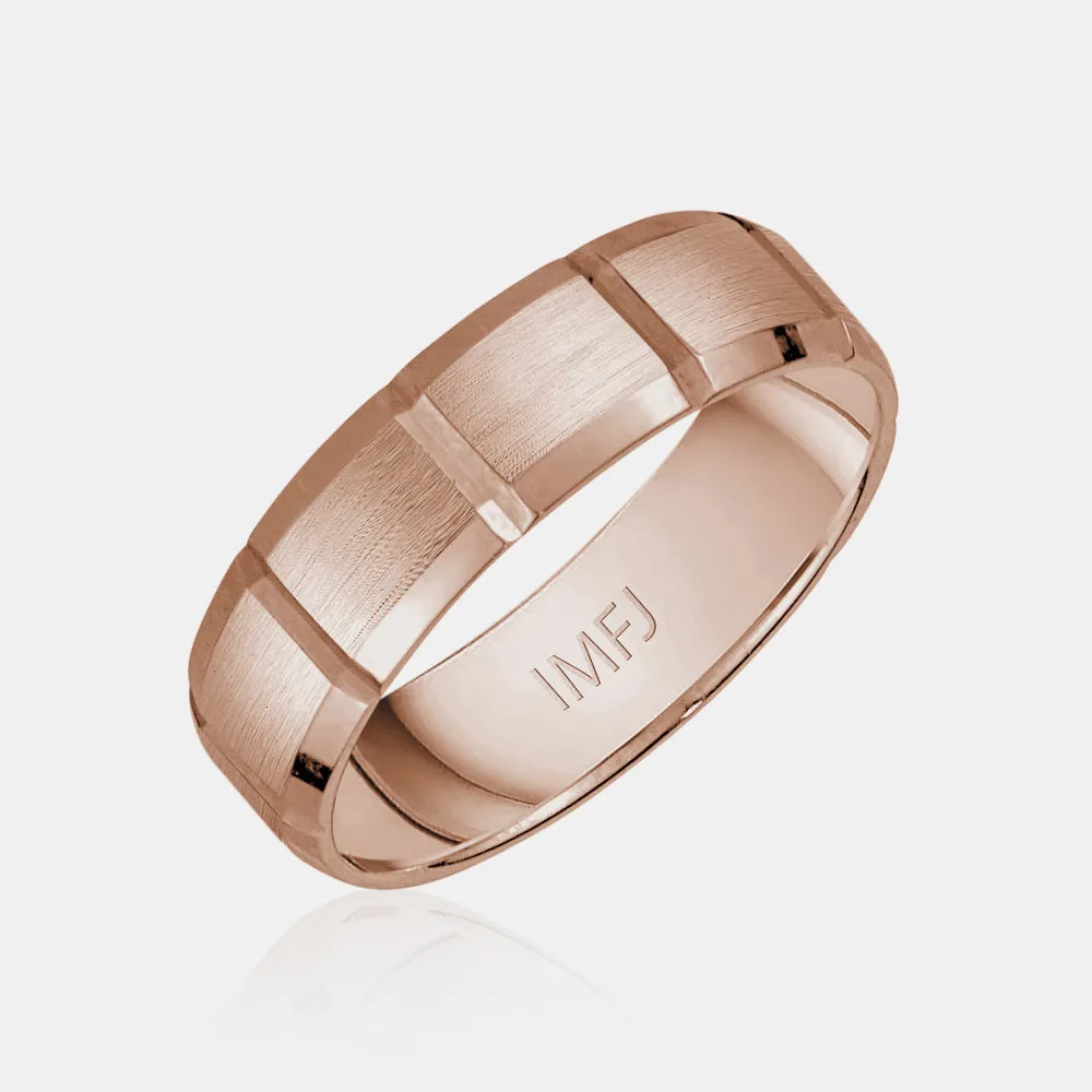 14K Brushed Flat Beveled Wedding Band