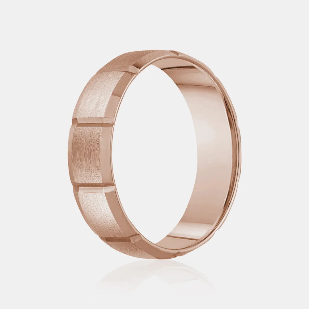 14K Brushed Flat Beveled Wedding Band