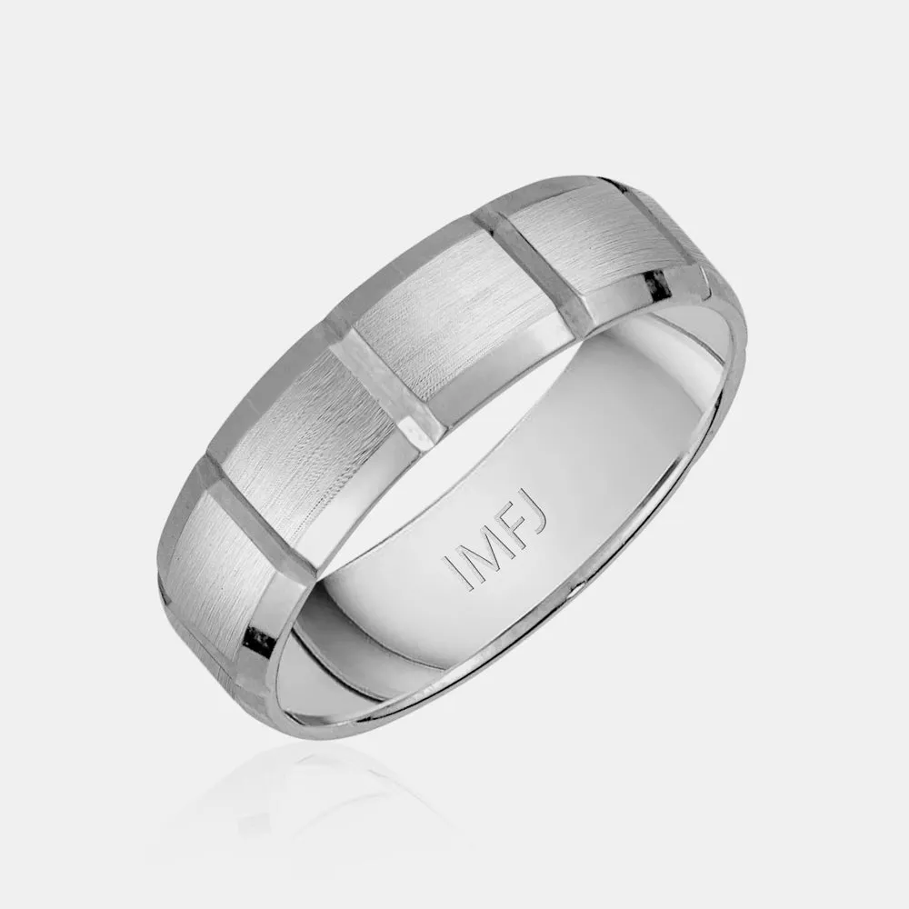 14K Brushed Flat Beveled Wedding Band