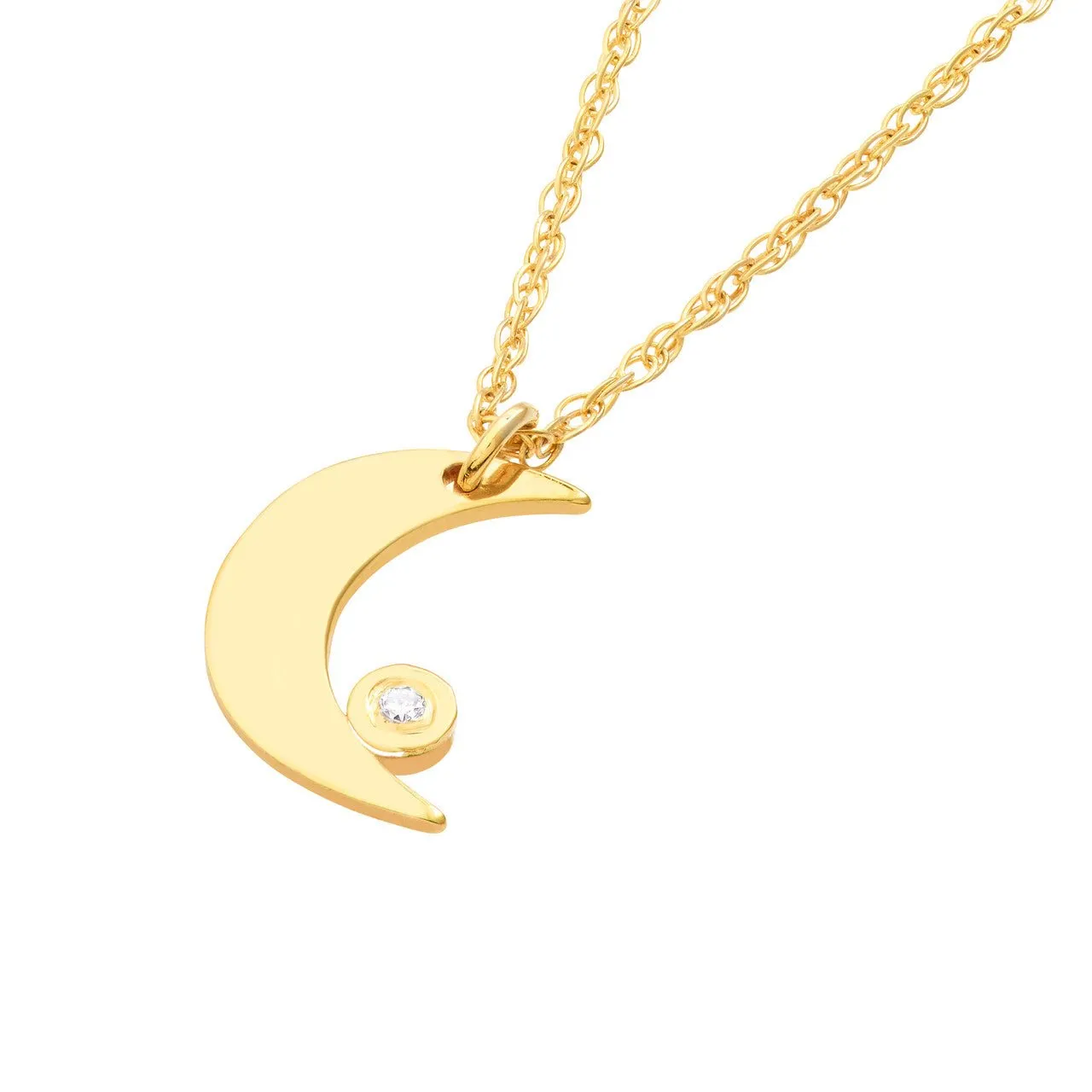 14K Gold Crescent Moon Bezel Diamond Pendant