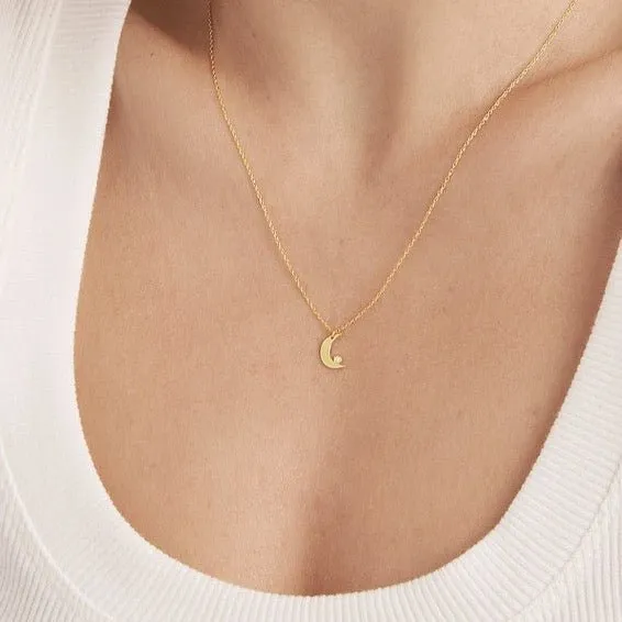 14K Gold Crescent Moon Bezel Diamond Pendant