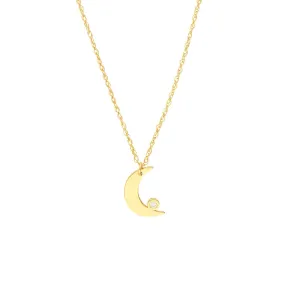 14K Gold Crescent Moon Bezel Diamond Pendant