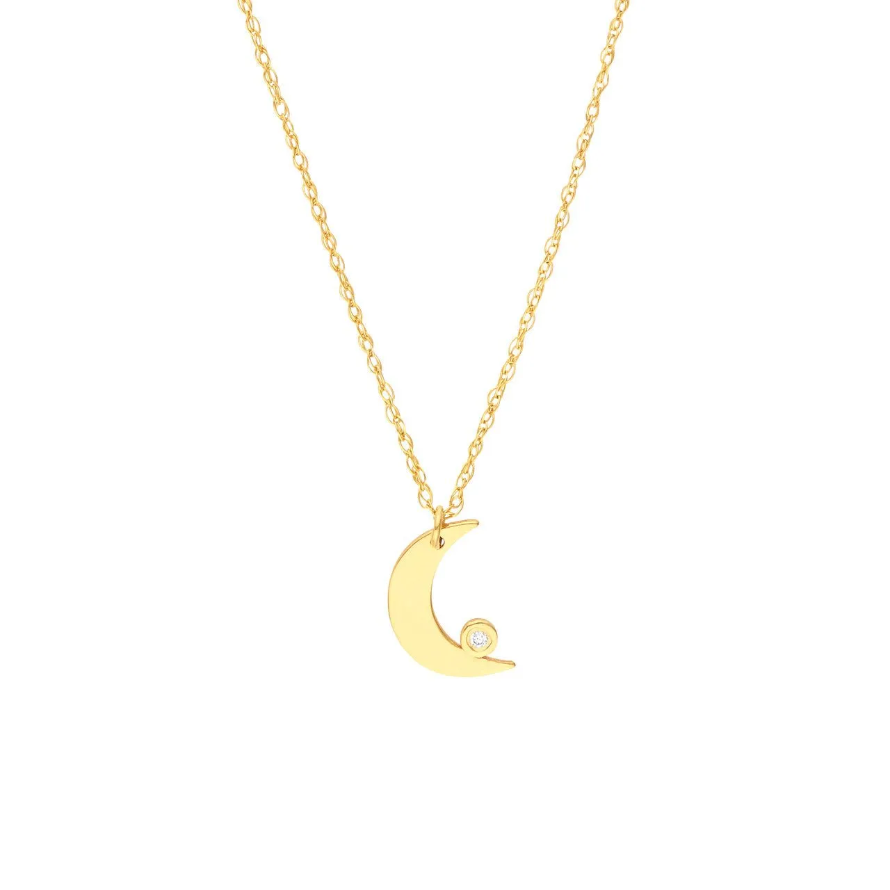 14K Gold Crescent Moon Bezel Diamond Pendant