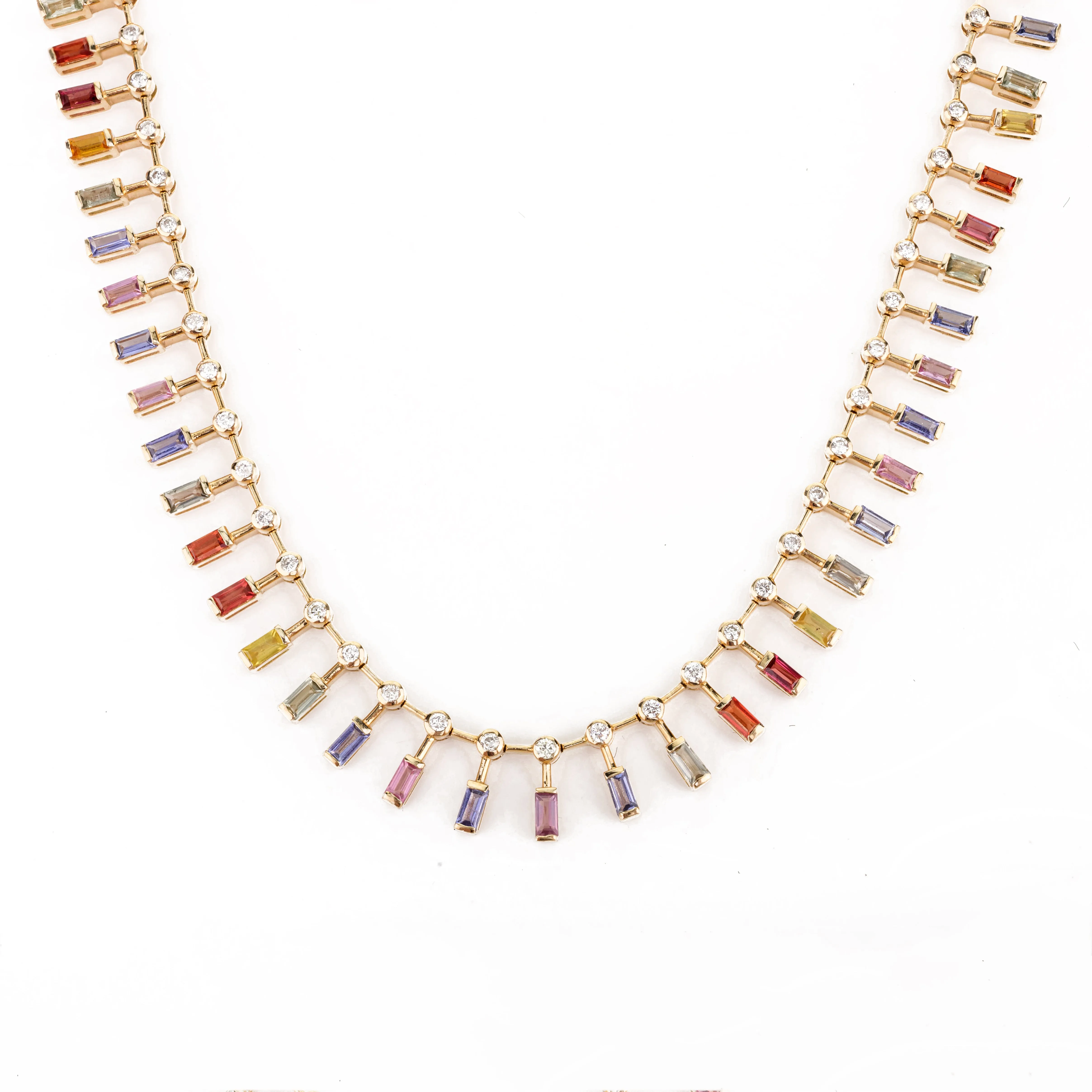 14K Gold Multi Sapphire Choker Necklace