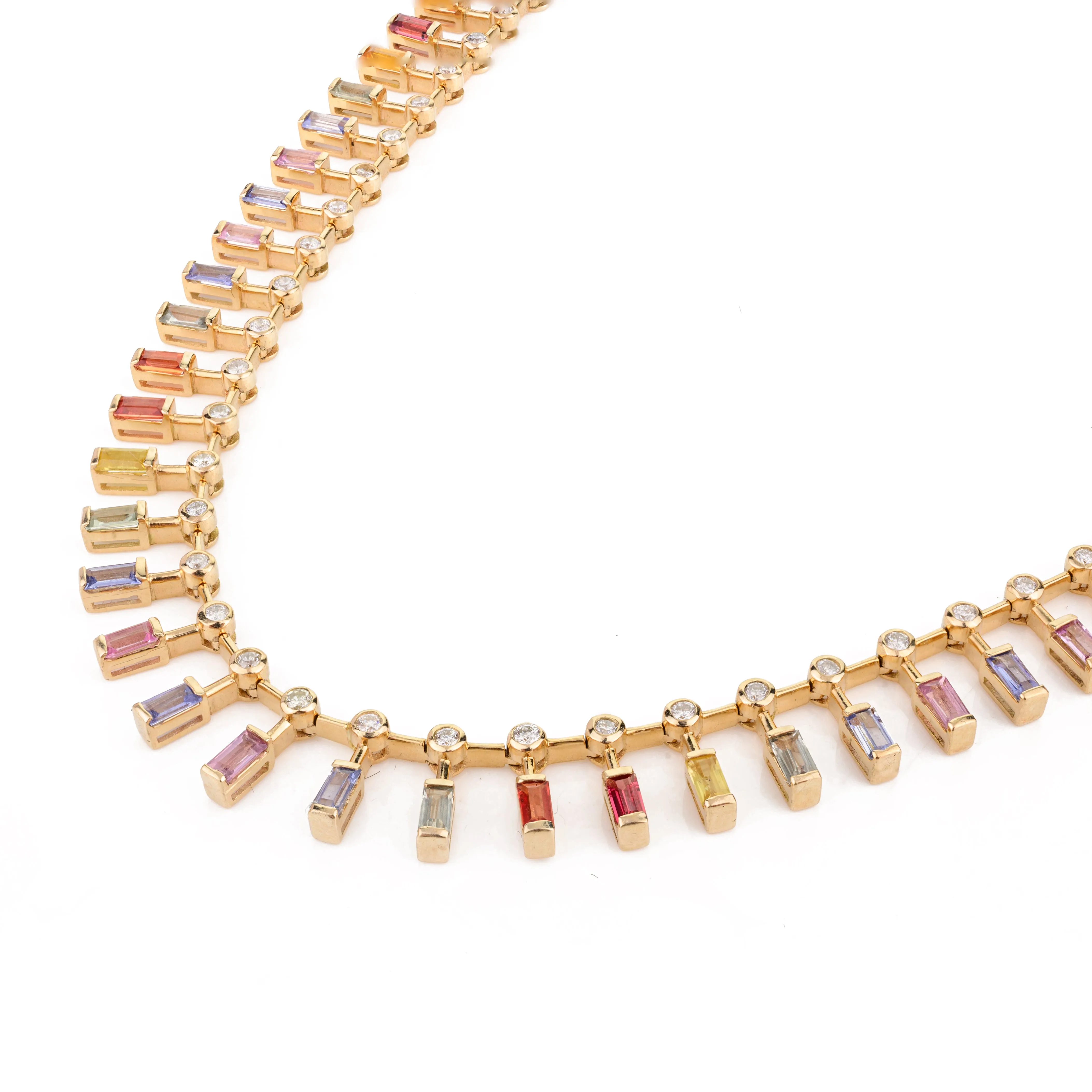 14K Gold Multi Sapphire Choker Necklace