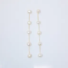 14k gold Plated 5 Large Freshwater Cultured pearl Bezel Earrings,Long Bridal Jewelry, Pearl Bridal Earrings, Statement Earrings.