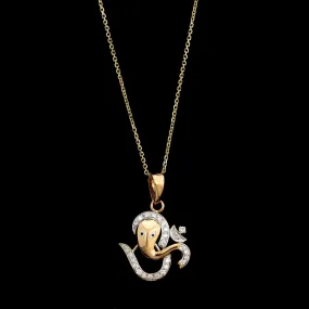 14K Yellow Gold Estate Diamond Om Ganesh Pendant Necklace