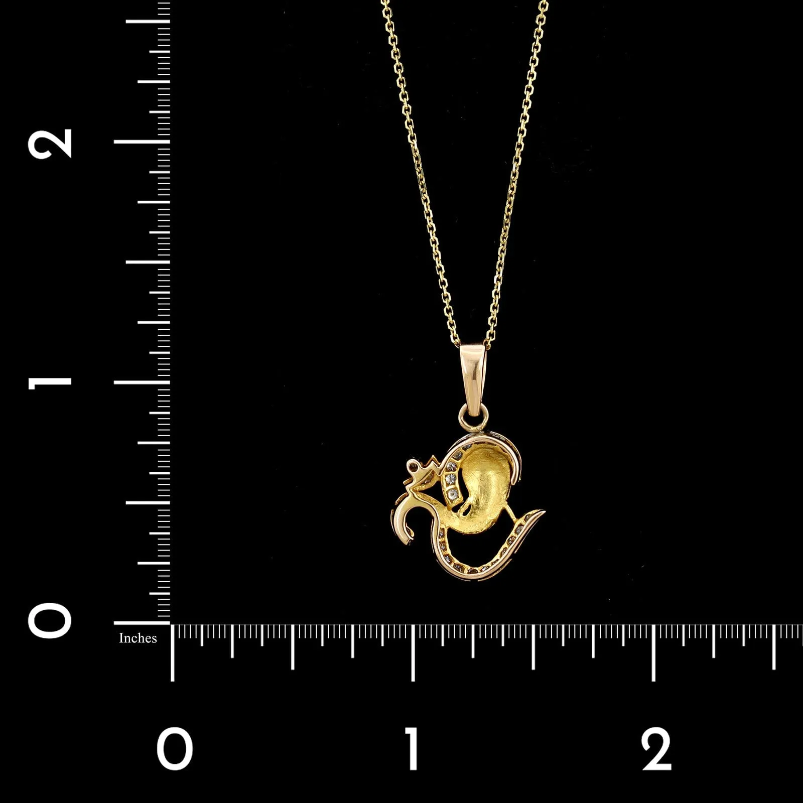 14K Yellow Gold Estate Diamond Om Ganesh Pendant Necklace