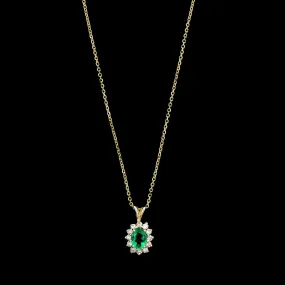 14K Yellow Gold Estate Emerald and Diamond Pendant Necklace