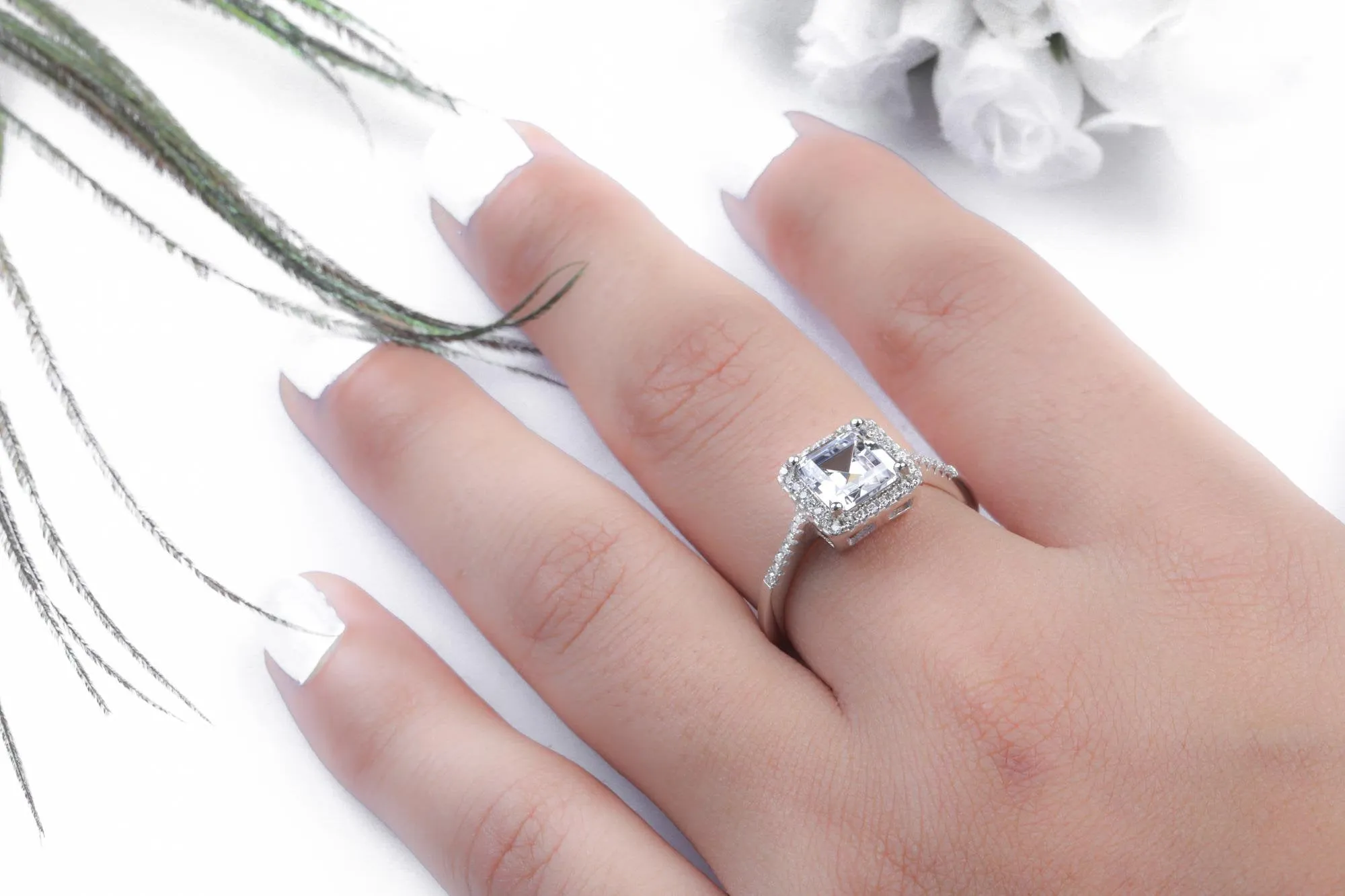 1.5 carat Emerald cut Engagement Ring,Halo Diamond Engagement Ring