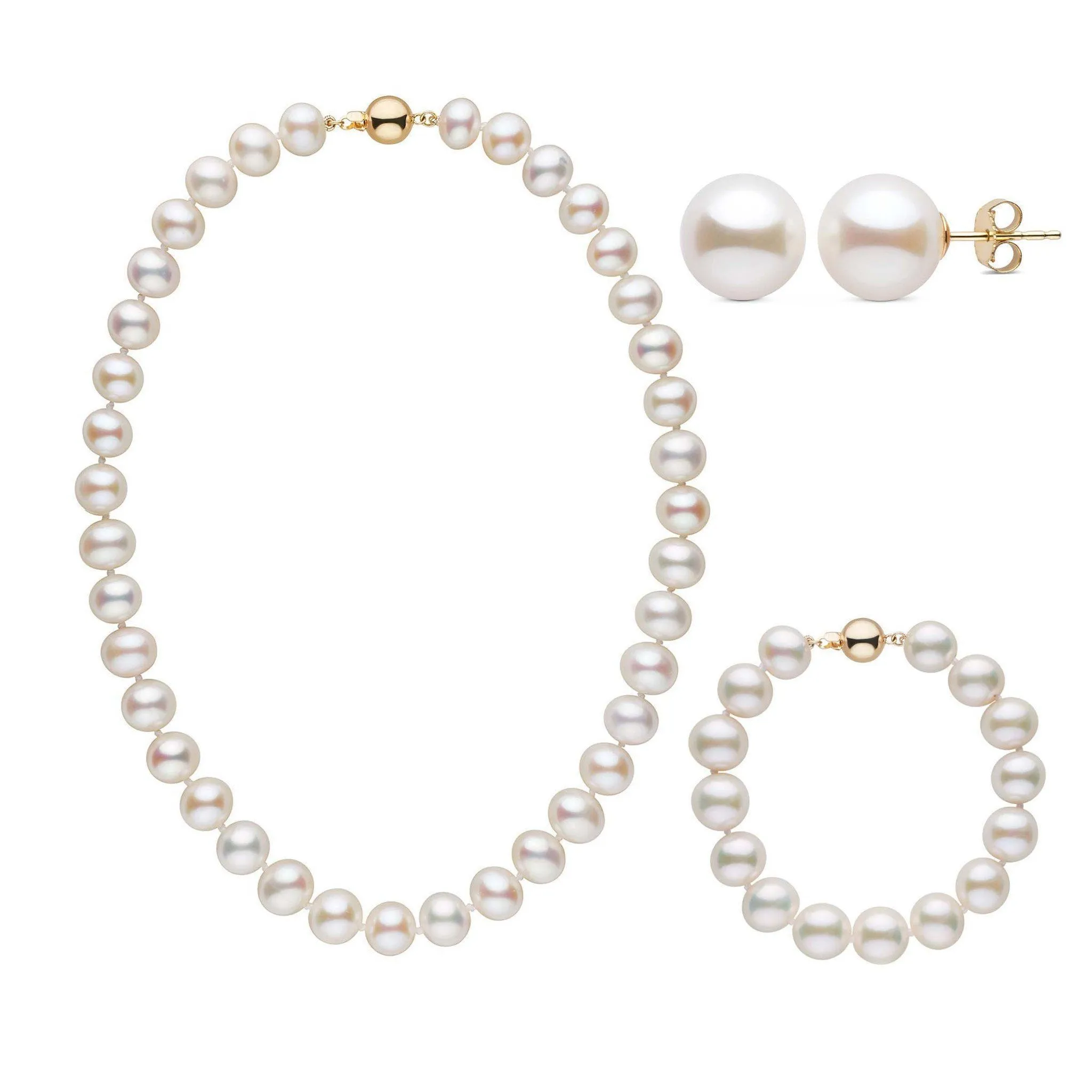 16 Inch 3 Piece 9.5-10.5 mm AA  White Freshwater Pearl Set