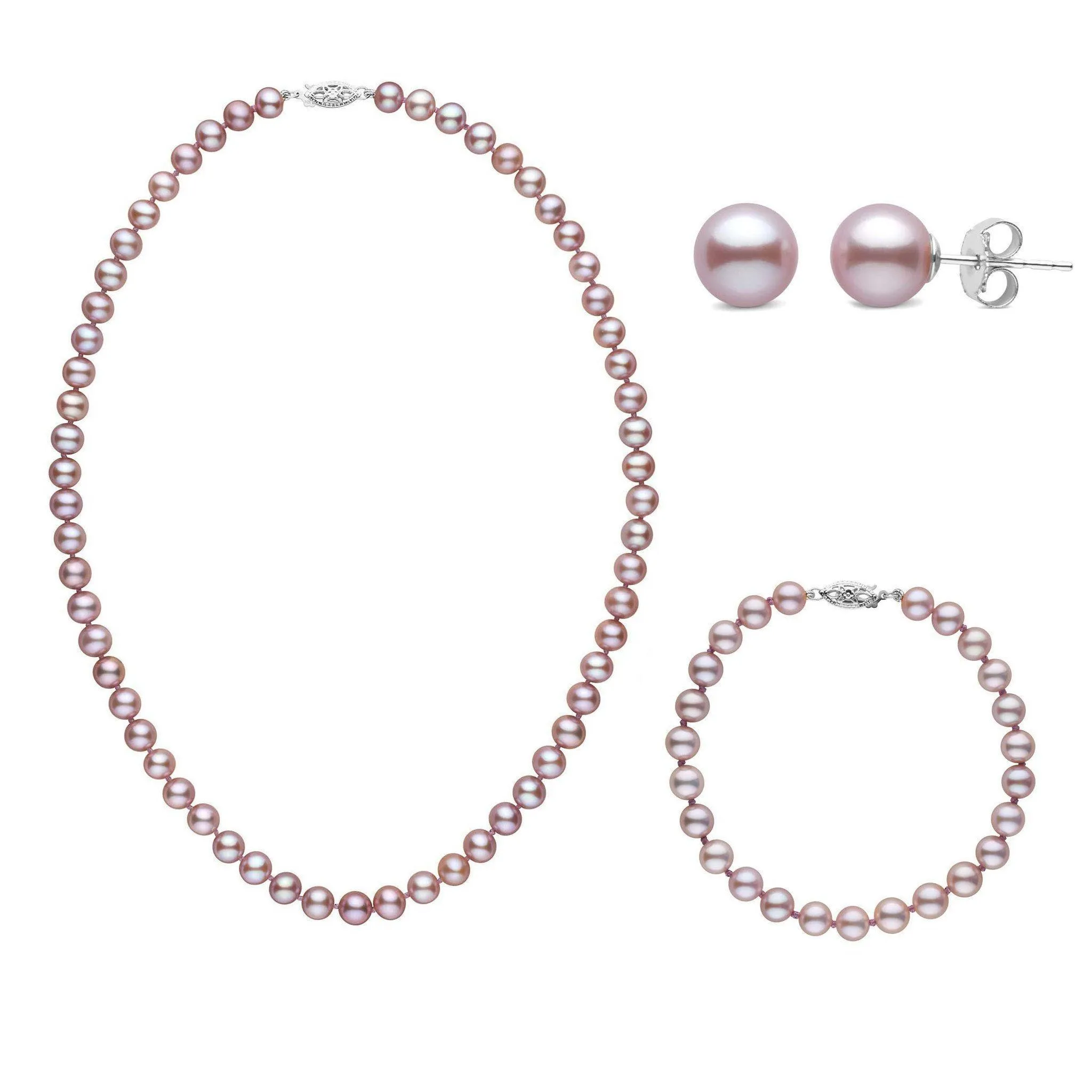 16 Inch 3 Piece Set of 6.5-7.0 mm AAA Lavender Freshwater Pearls