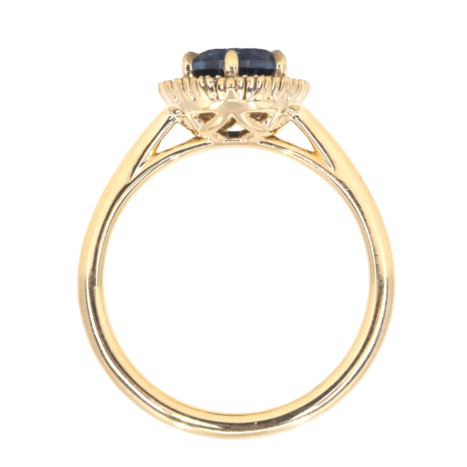 1.63ct Oval Sapphire Antique-Inspired Diamond Halo Ring in 18k Yellow Gold