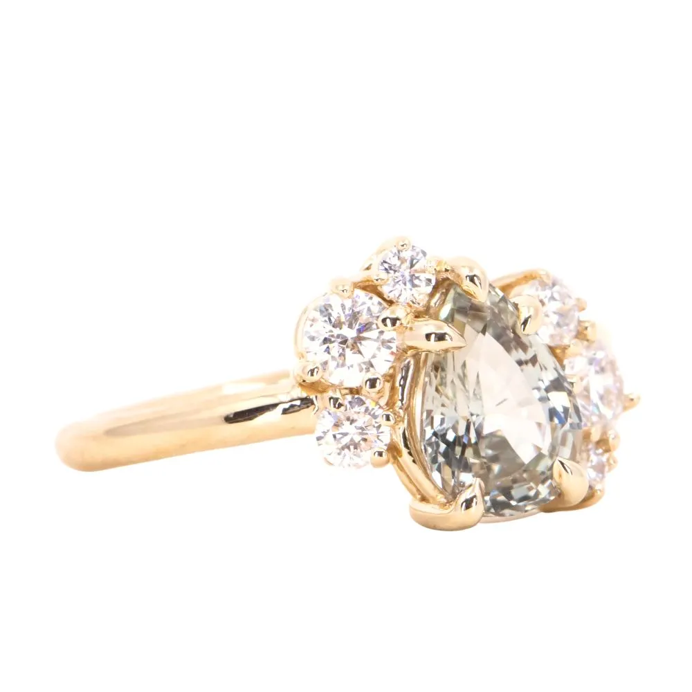 1.67ct Champagne Pear Montana Sapphire Low Profile Diamond Cluster Ring in 14K Yellow Gold