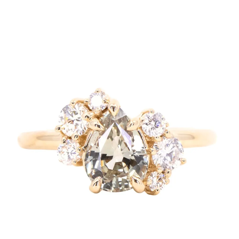 1.67ct Champagne Pear Montana Sapphire Low Profile Diamond Cluster Ring in 14K Yellow Gold