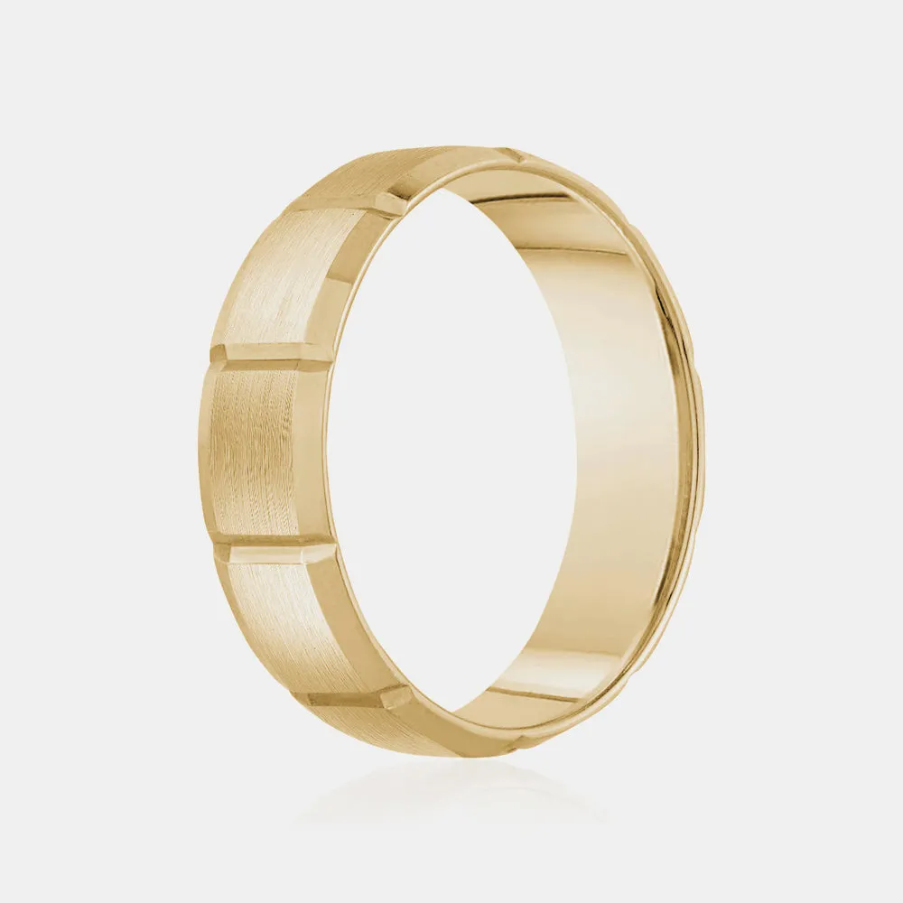 18K Brushed Flat Beveled Wedding Band