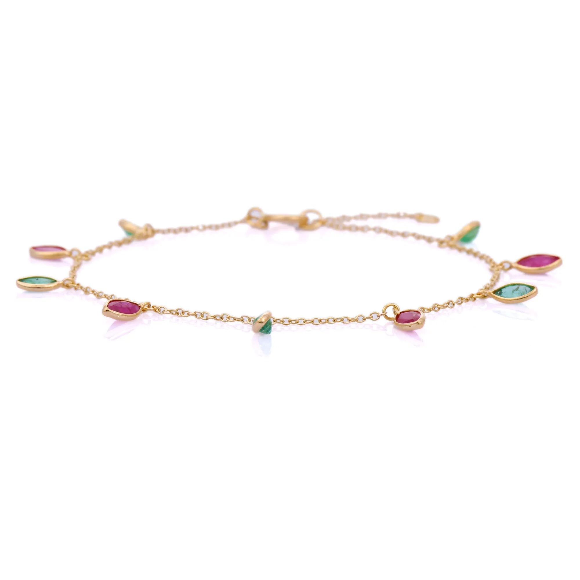 18K Gold Emerald and Ruby Bracelet