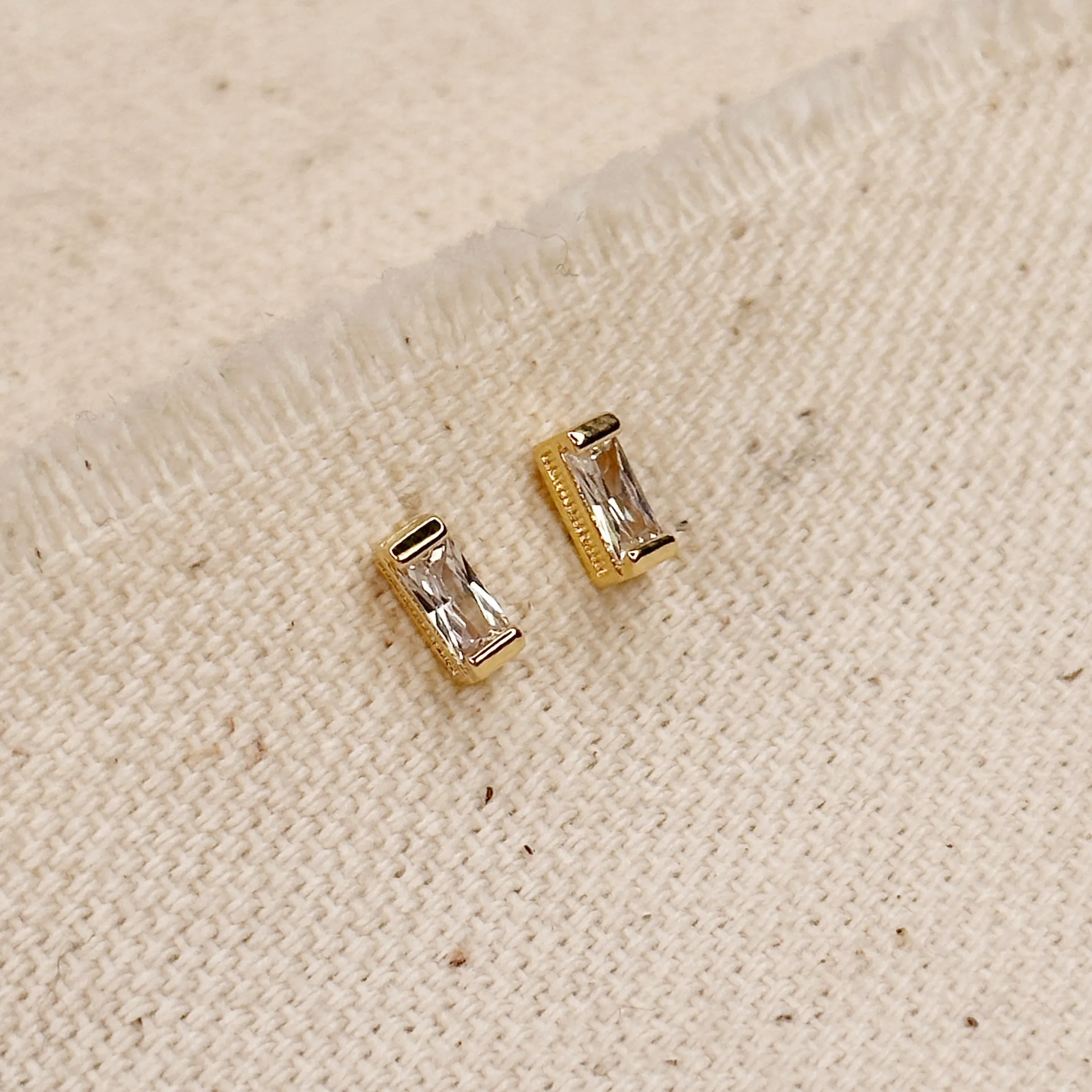 18k Gold Filled Baguette Birthstone Stud Earrings