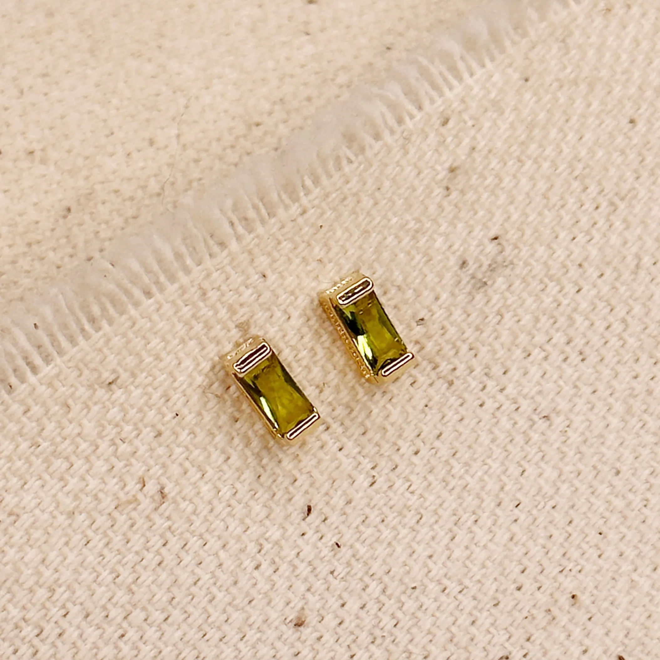 18k Gold Filled Baguette Birthstone Stud Earrings