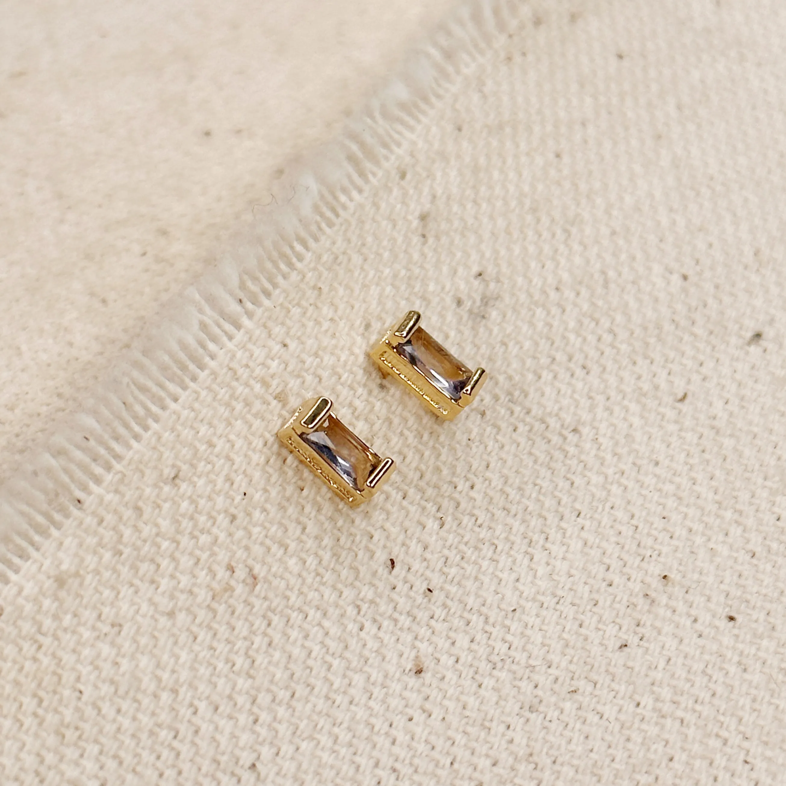 18k Gold Filled Baguette Birthstone Stud Earrings