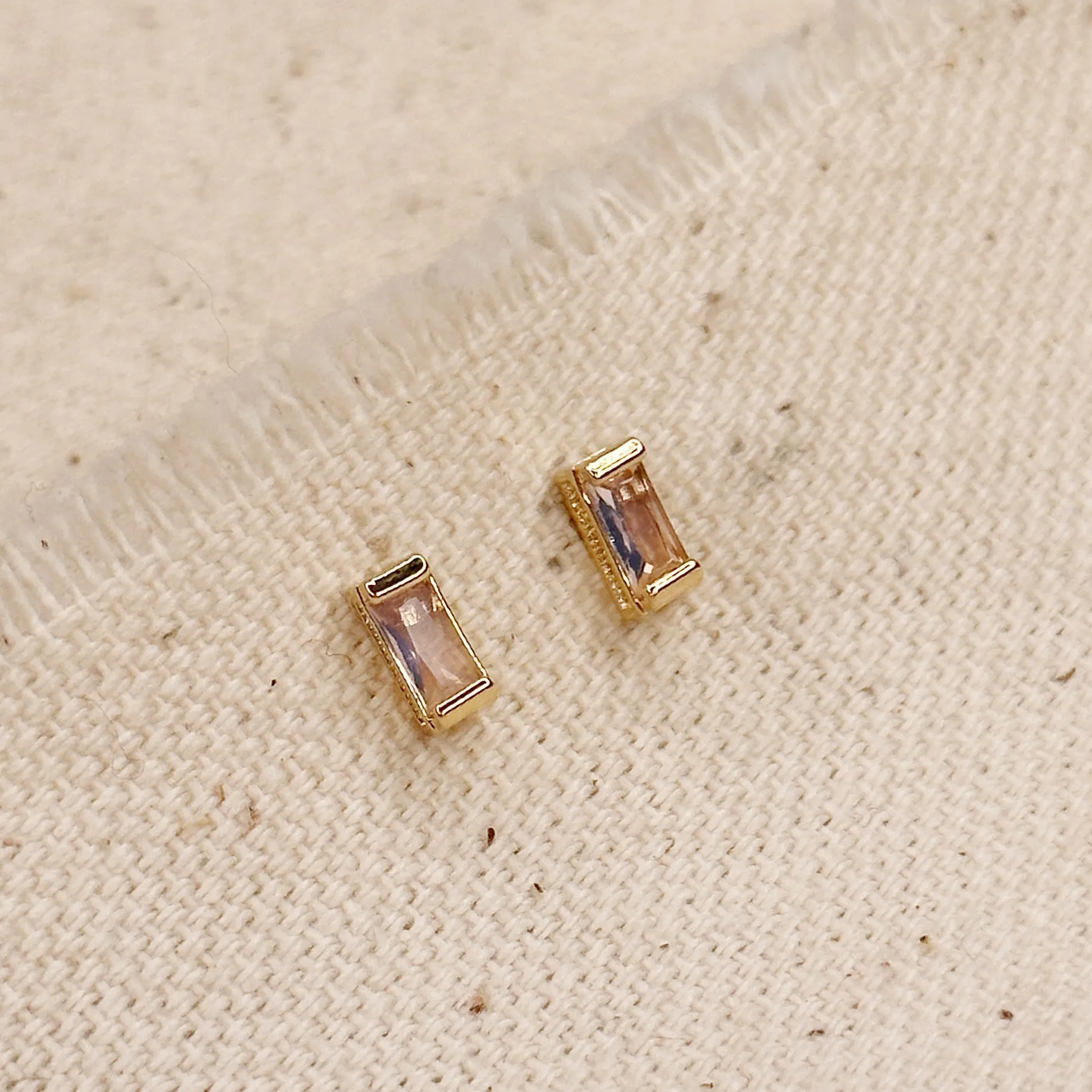 18k Gold Filled Baguette Birthstone Stud Earrings