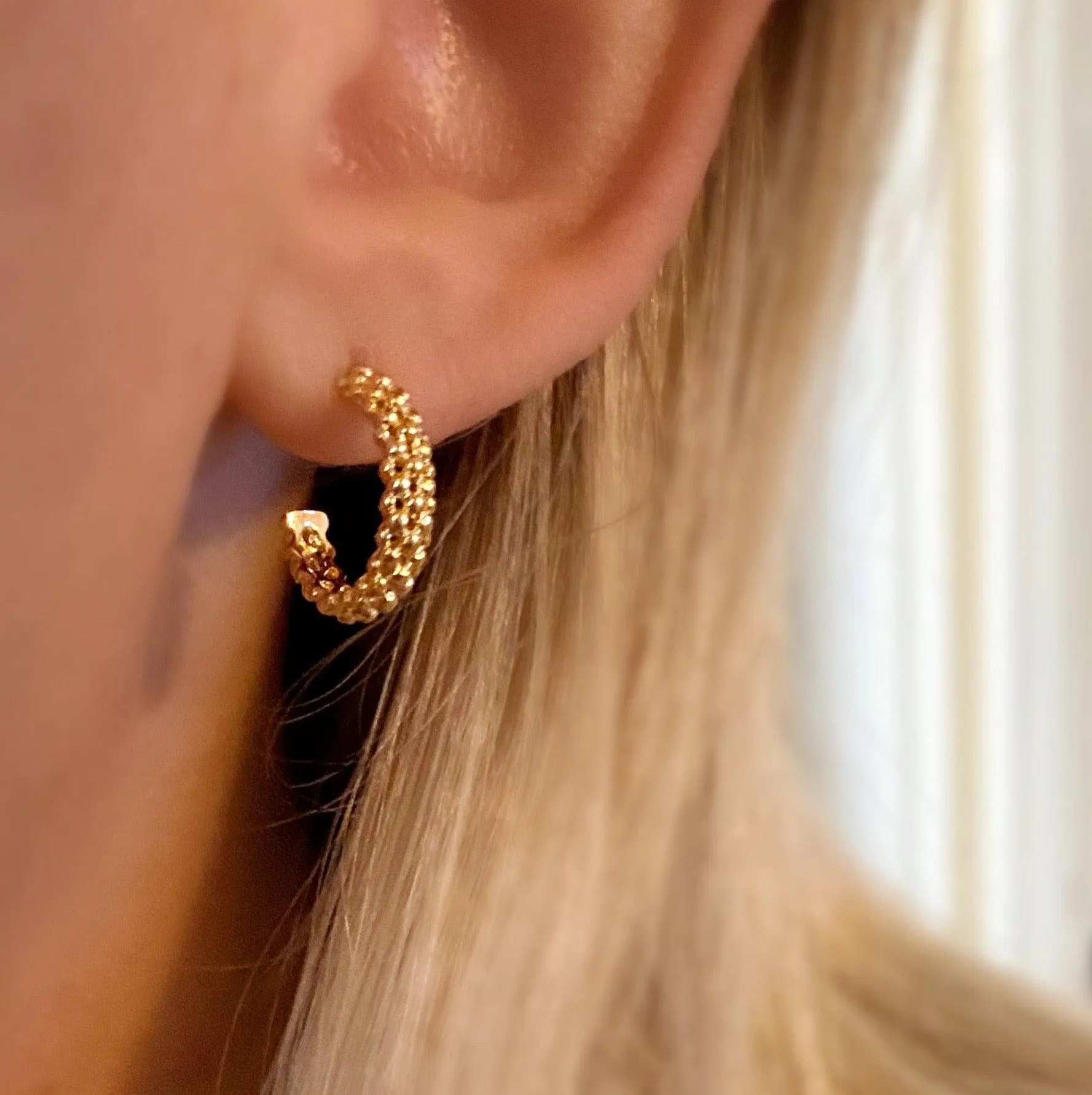 18k Gold Filled Cluster Beads Semi Hoop Earrings