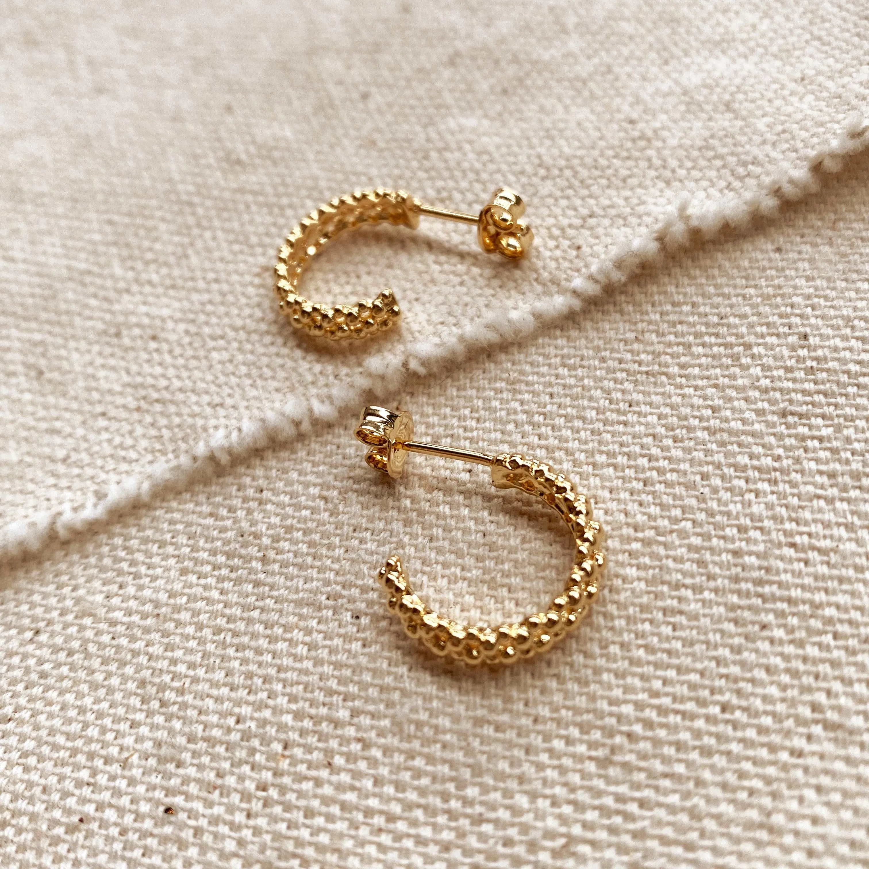 18k Gold Filled Cluster Beads Semi Hoop Earrings