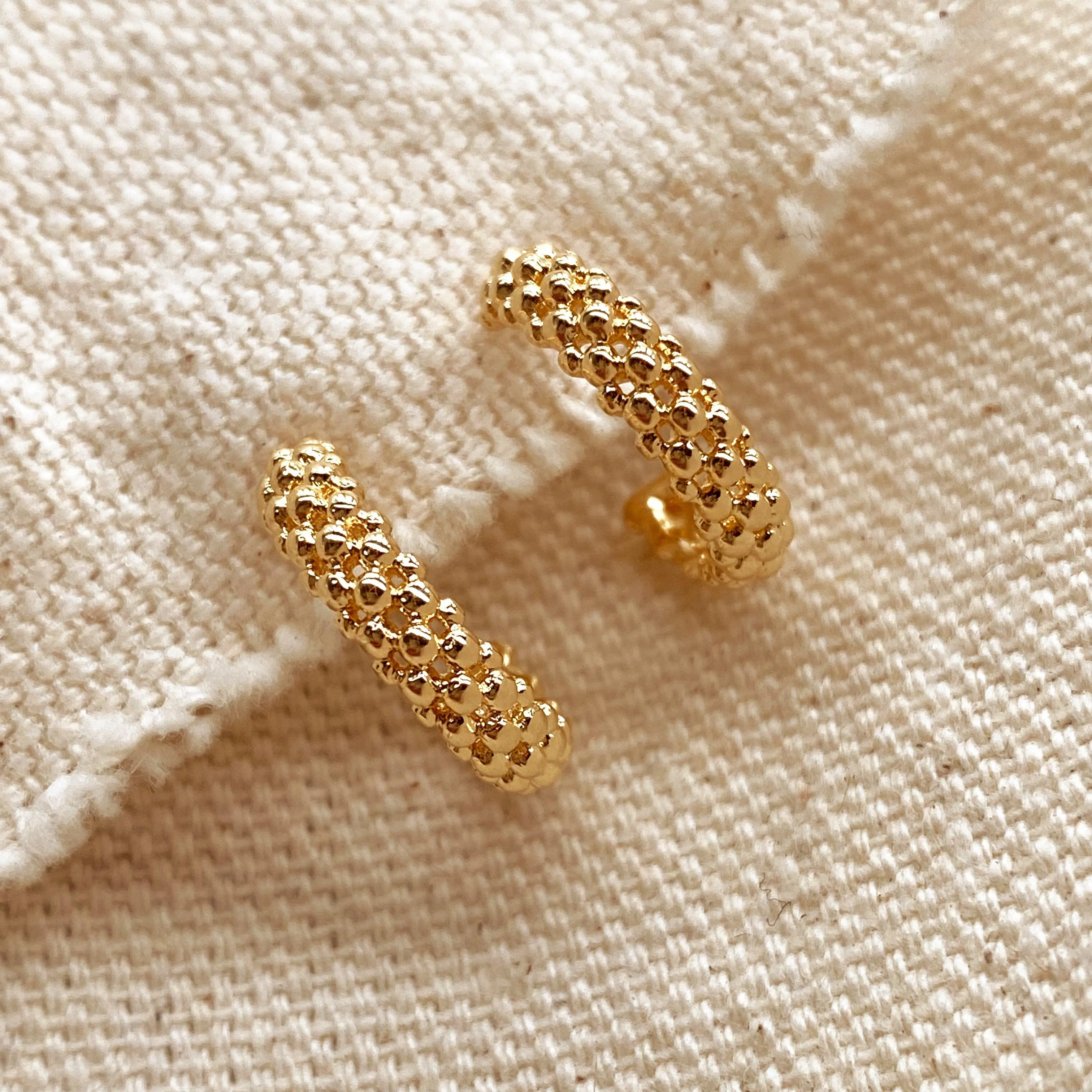 18k Gold Filled Cluster Beads Semi Hoop Earrings