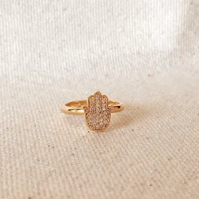 18k Gold Filled Hamsa Ring Featuring Micro Pave Cubic Zirconia