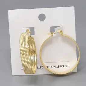 18K Gold Filled Textured Hoop Earrings