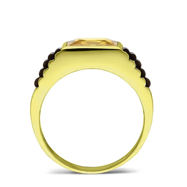 18K Solid Yellow Gold Wedding Engagement Band Ring Yellow Citrine Stone Jewelry