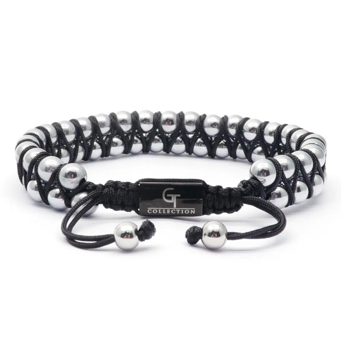 2 PIECE SET - HEMATITE Double Bead & ONYX Flatbead Bracelet