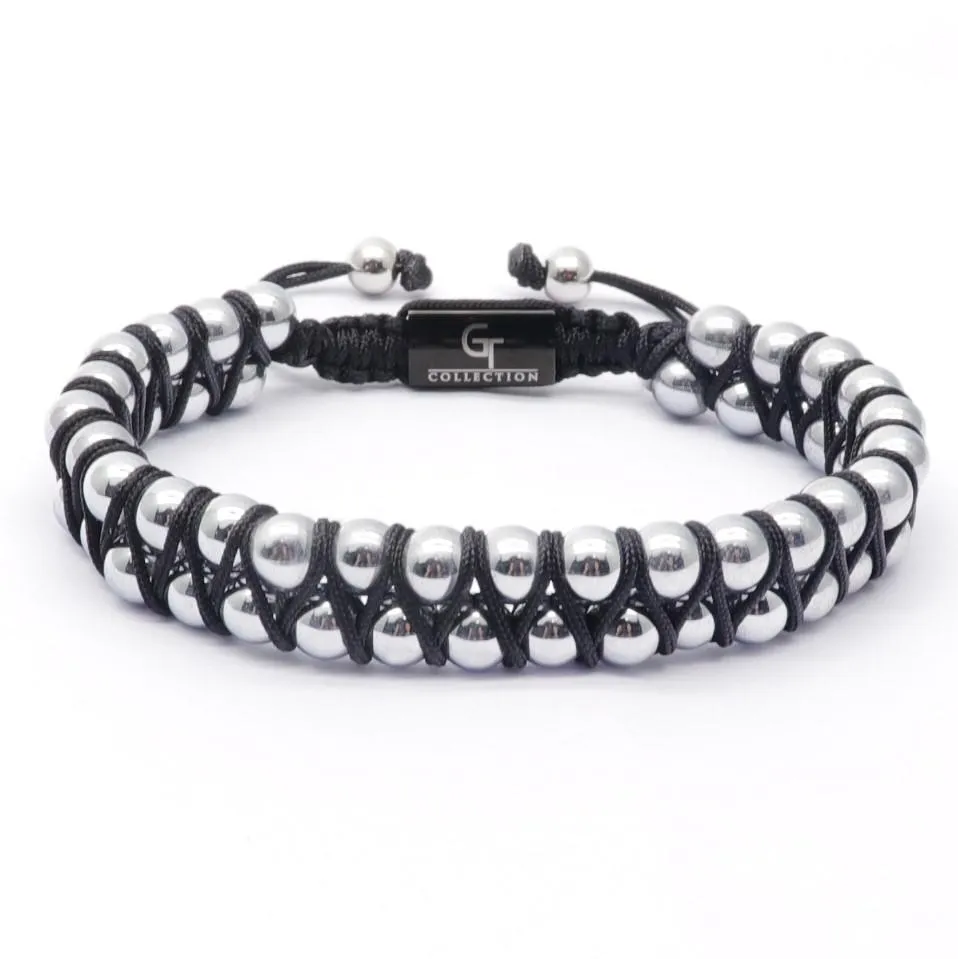 2 PIECE SET - HEMATITE Double Bead & ONYX Flatbead Bracelet