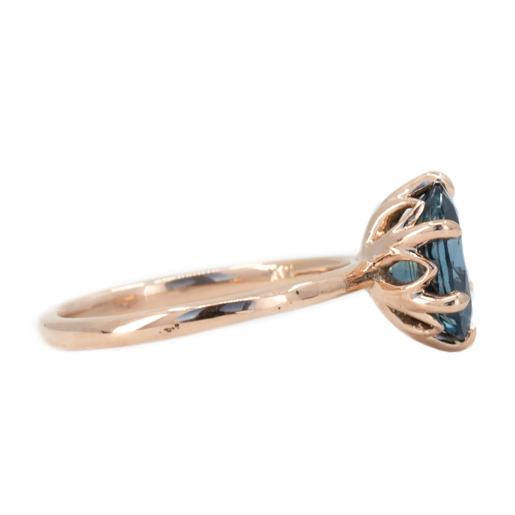 2.08ct Oval Silvery Teal Blue Montana Sapphire Lotus Six Prong Solitaire In 14k Rose Gold