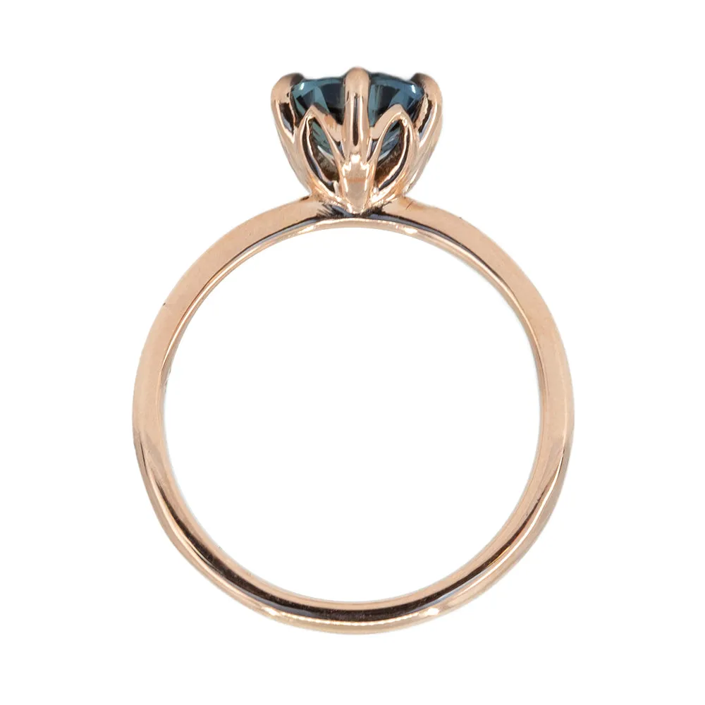 2.08ct Oval Silvery Teal Blue Montana Sapphire Lotus Six Prong Solitaire In 14k Rose Gold