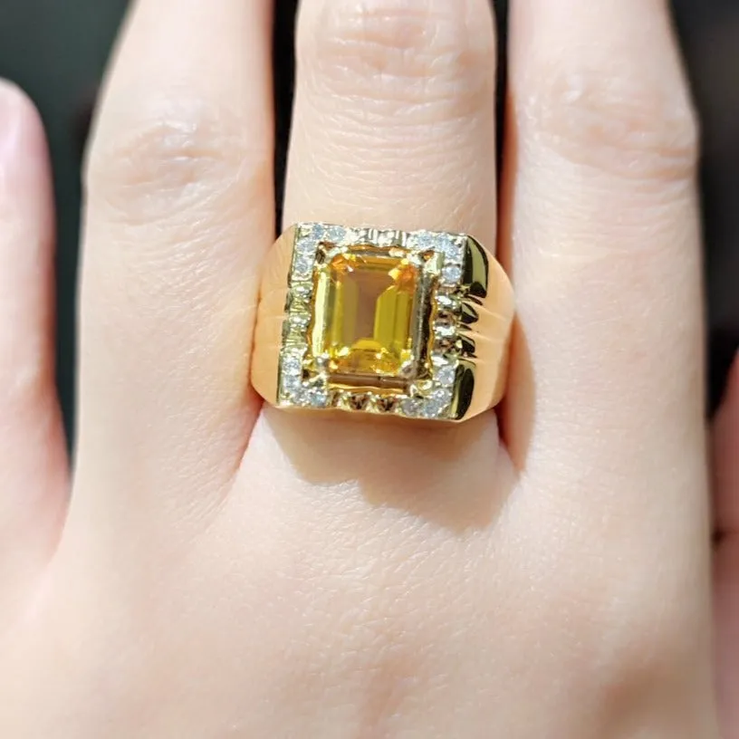 3 CT Citrine Diamond Men’s Ring