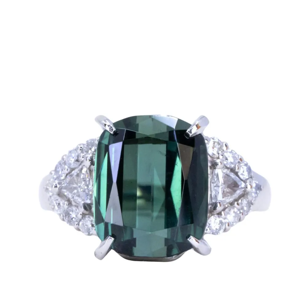 6.16ct Scissor Cushion Tourmaline and Diamond Cluster Side Stones Ring in Platinum