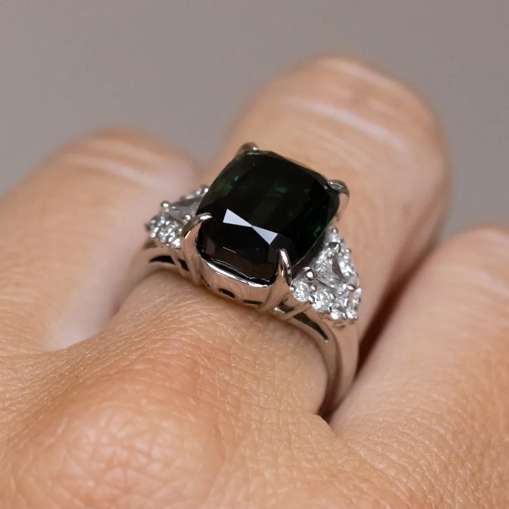 6.16ct Scissor Cushion Tourmaline and Diamond Cluster Side Stones Ring in Platinum