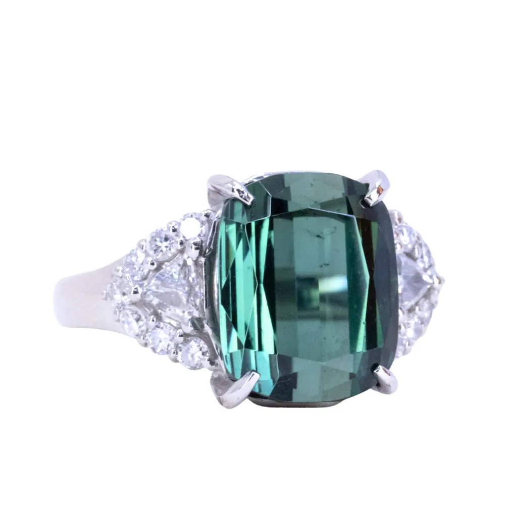 6.16ct Scissor Cushion Tourmaline and Diamond Cluster Side Stones Ring in Platinum