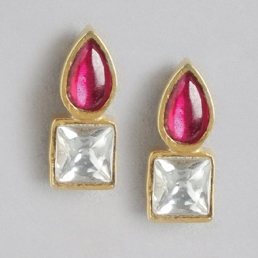 92.5 Silver Cubic red Drop Stud Earrings