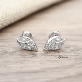 925 Sterling Silver CZ Leaf Stud Earrings