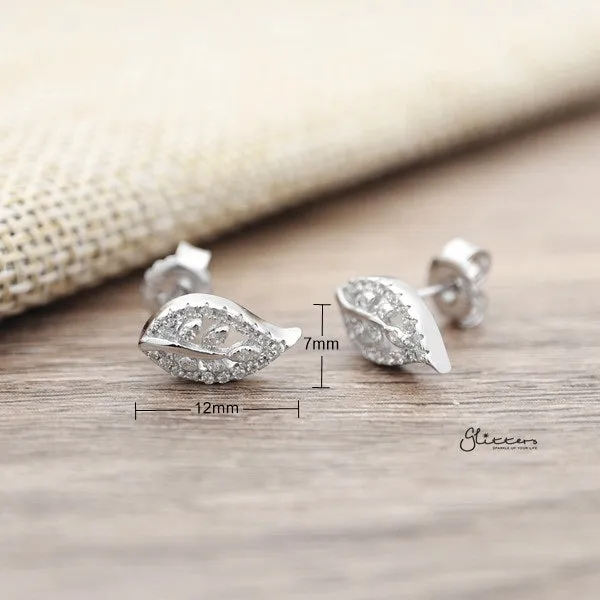 925 Sterling Silver CZ Leaf Stud Earrings