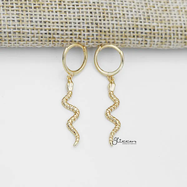 925 Sterling Silver Dangle Snake One-Touch Huggie Hoop Earrings