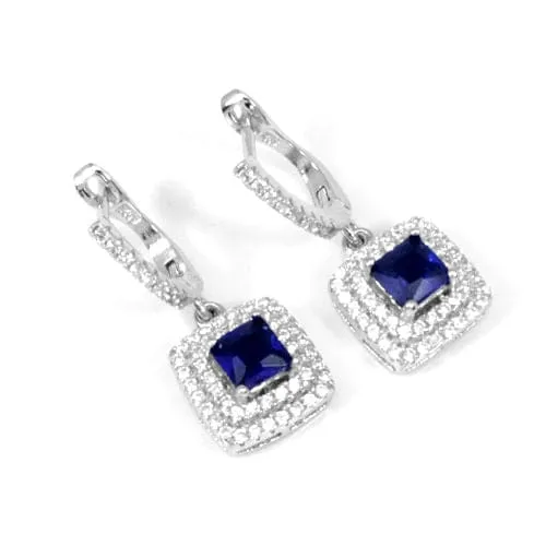 925 Sterling Silver Earring Blue Zircon & White Zircon Earring