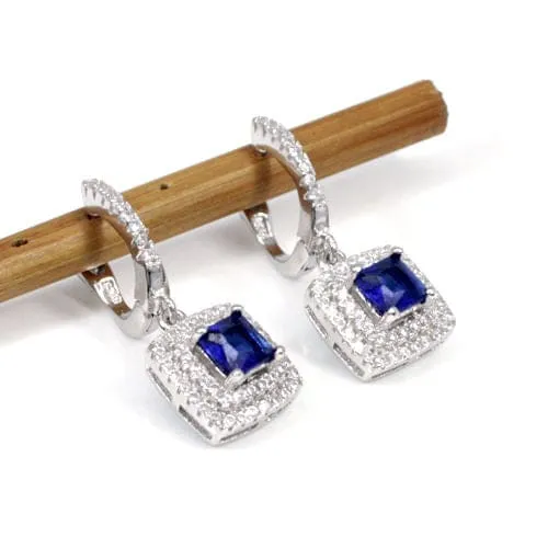 925 Sterling Silver Earring Blue Zircon & White Zircon Earring