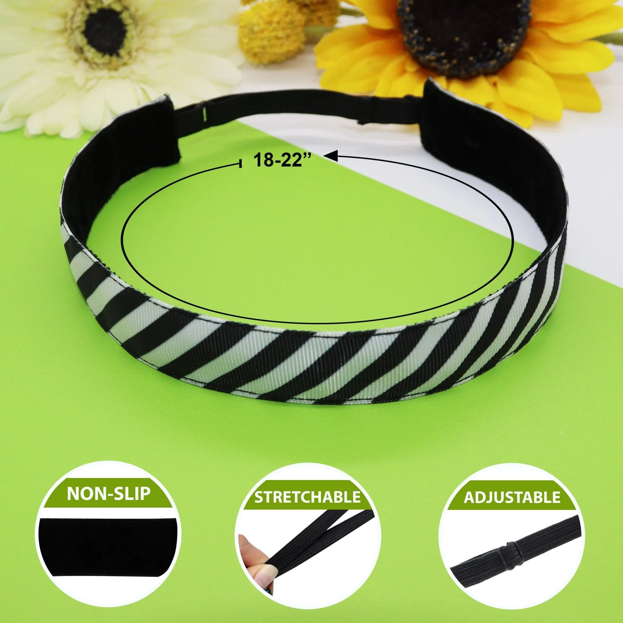 Adjustable No Slip Headbands - Black & White 6 Pack