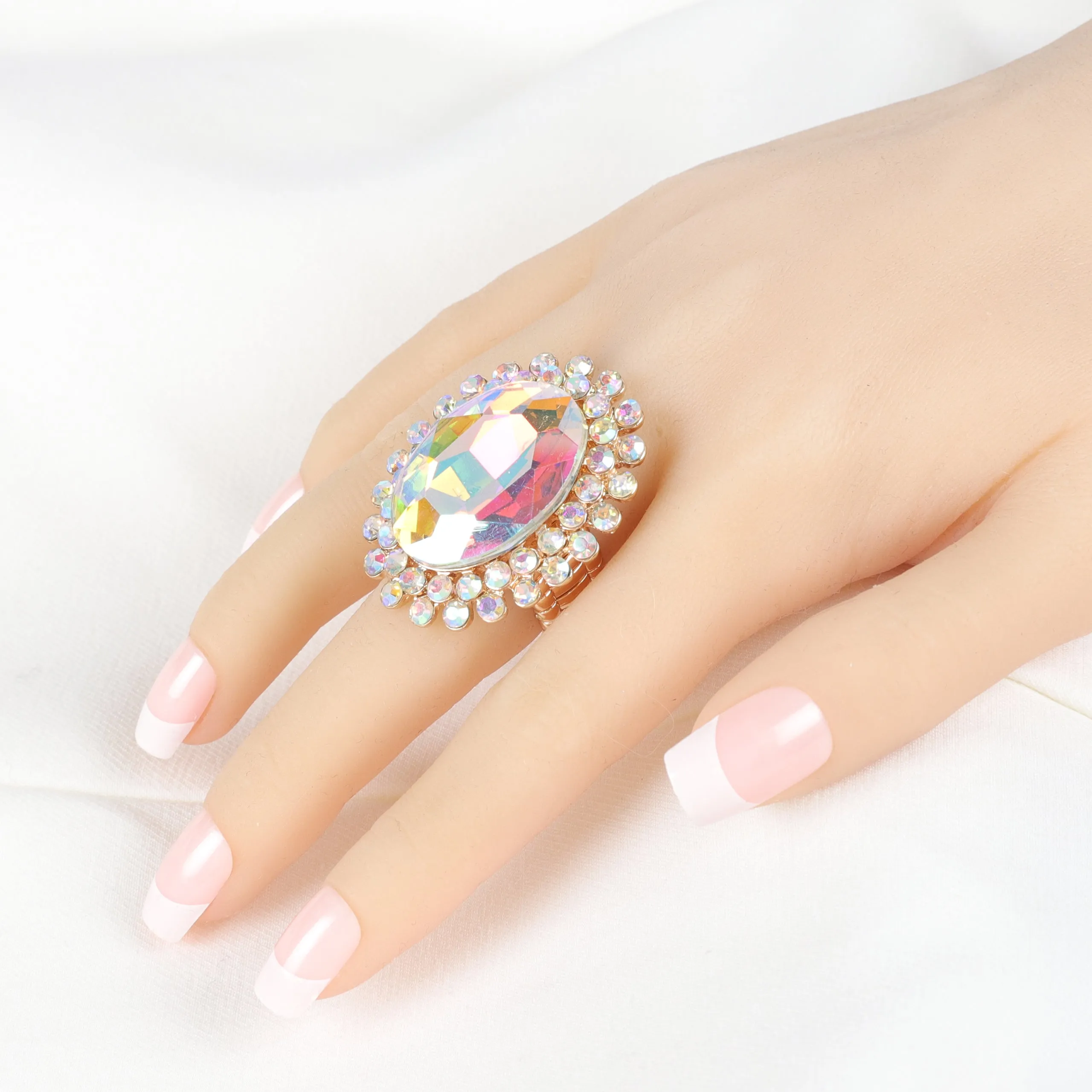 Alena Statement Oval Rhinestone Stretch Ring